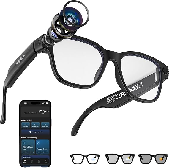 Smart Glasses with Camera, 800w 1200p Smart Glasses with Anti Shake, Real-Time Translation, Voice Assistant, Ai Camera Glasses Recording Videofor Photos, Videos Vlogging, Travel, Meetings
