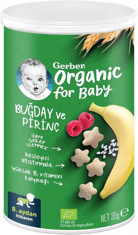 Gerber Organic Rice, Wheat, Banana and Raspberry Baby Snack 35 g