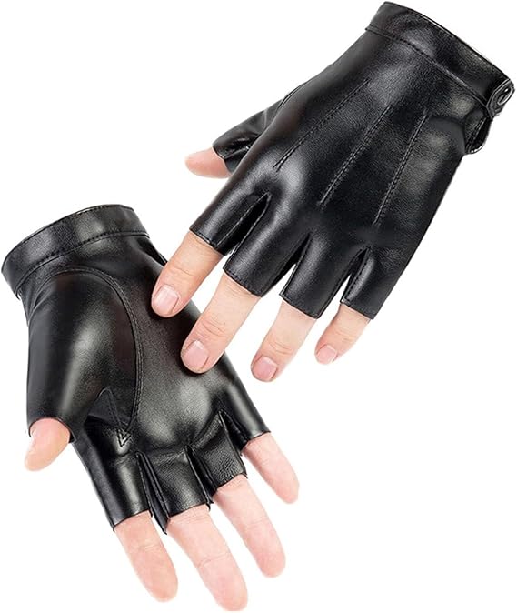Fingerless Gloves for Men and Women, PU Faux Leather Fingerless Gloves, Gloves Without Fingertips, Black Punk Half Finger Motorcycle Gloves for Driving, Training, Outdoor