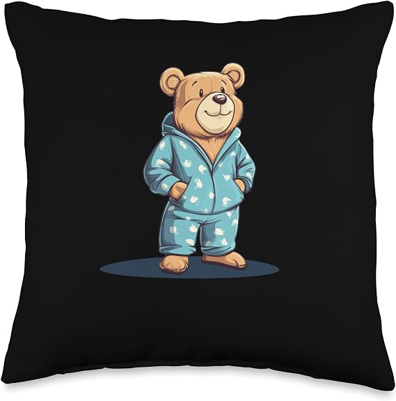 A Cozy Bear in Pajama for Sweet Night Vibes Throw Pillow