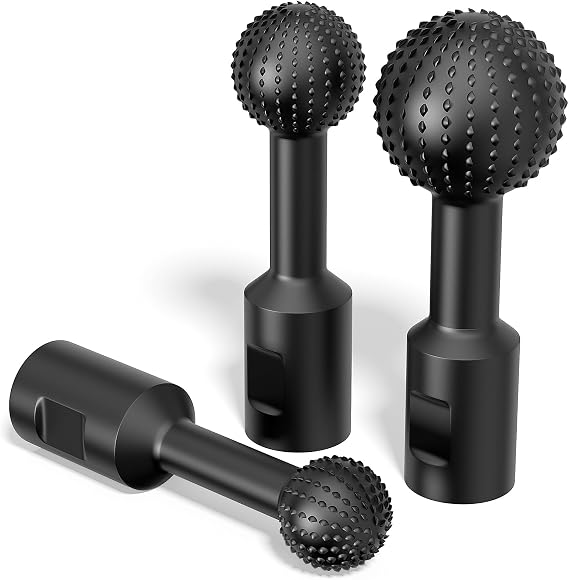 BURMONG Sphere Rotary Burr Set - 5/8-11 Thread Ball Gouge Attachments for 4-1/2" & 5" Angle Grinders | Carbide Steel Power Tools for Wood Hollowing, Slotting, Engraving & Polishing (1+1.2+1.5 inch)