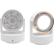 Makeup Mirror with Fan Oscillation Rechargeable LED Light Mirror Fan 5 Speed Desktop Vanity with for Home and Travel