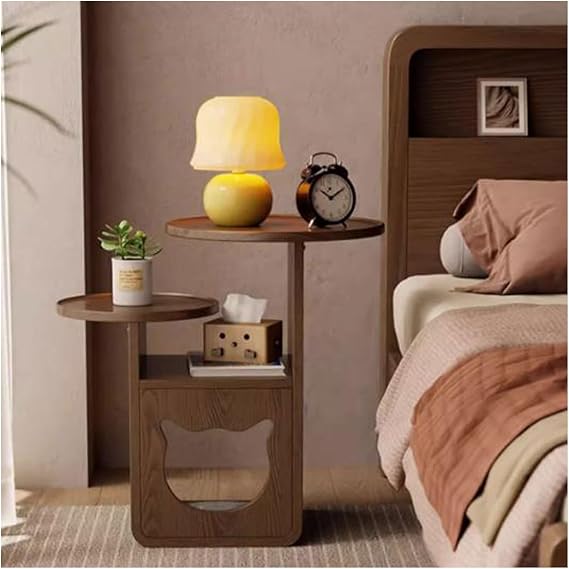 Side Table 2 Tier Wood End Table with Small Cat House Cat Bed,Side Table Nightstand Coffee Table with Cat Bed Cat Condos for Living Room Bedroom Balcony Family and Office,Easy Assembly End Table (Col