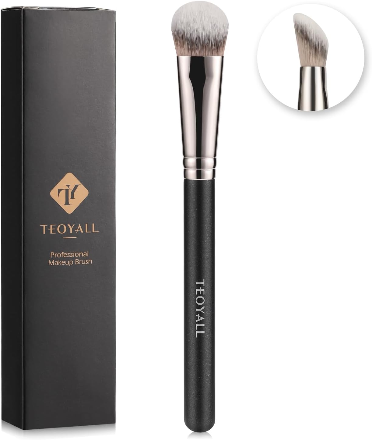TEOYALL Angled Contour Brush, Synthetic Concealer Brush for Blending Setting Buffing with Liquid, Cream and Powder Cosmetic