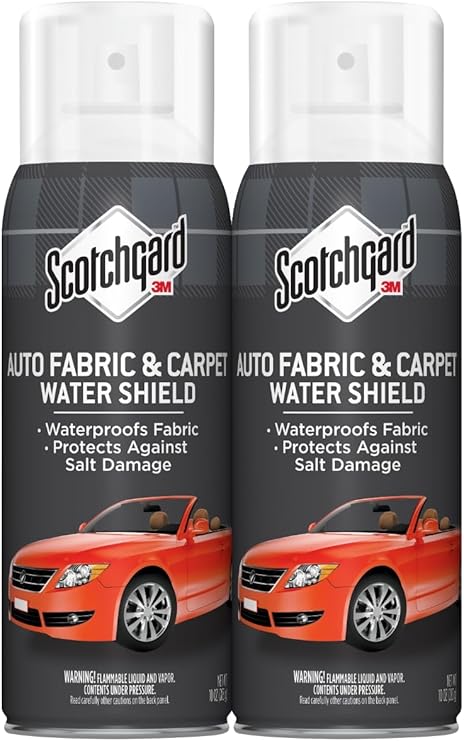 Scotchgard Auto Interior Fabric & Carpet Water Shield Water Repellent Spray, Spring and Summer Car Spray for Floor Mats, Carpet and Seats, Car Interior Spray Repels Spring Rain, Two 10 oz Cans