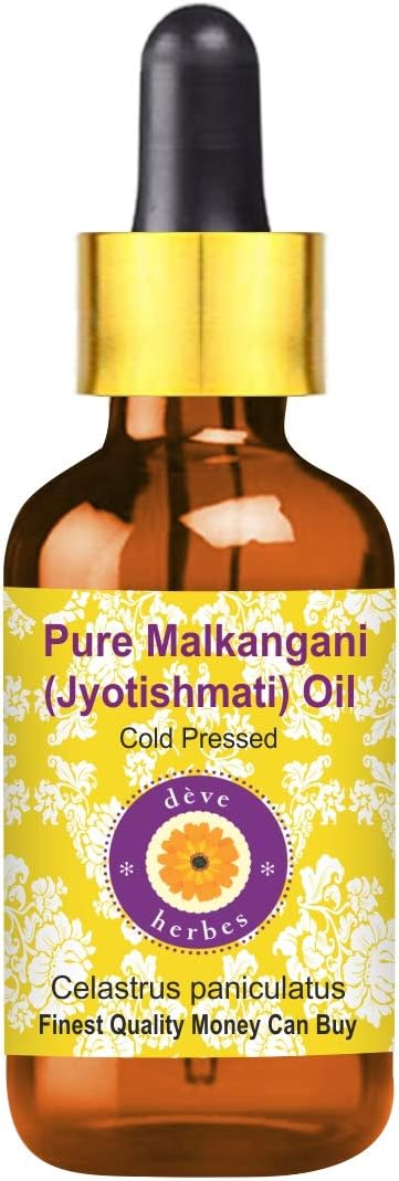 Deve Herbes Pure Malkangani (Malkangani/Jyotishmati) Oil with Glass Dropper Cold Pressed 50ml (1.69 oz)