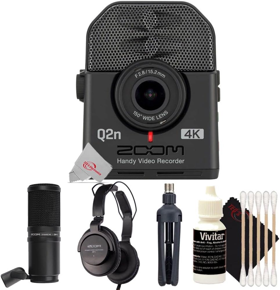 Teds Electronics Zoom Q2n-4K Ultra High Definition Handy Video Recorder  Zoom ZDM-1 Podcast Mic Pack Accessory Bundle  3pc Cleaning Kit