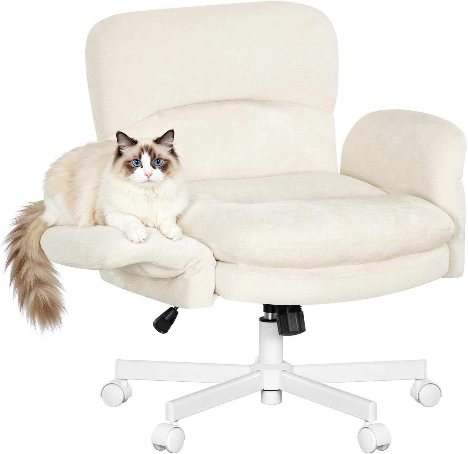 WOLTU Home Office Chair Desk Chair with 5-Level Adjustable Armrests Office Chair with Seat Cushions & Side Pockets Chenille Swivel Chair Height Adjustable for Living Room Study Beige
