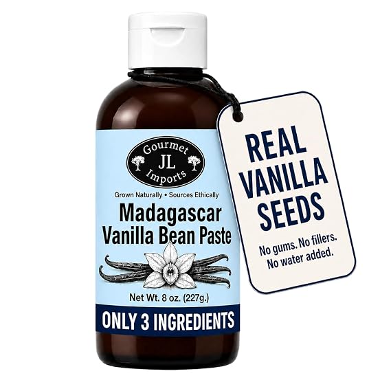 JL Gourmet Imports Vanilla Bean Paste for Baking, 8 oz - 3X Concentrated | Pure vanilla paste with whole Madagascar & Bourbon vanilla beans - thick substitute for vanilla extract with real bean specks