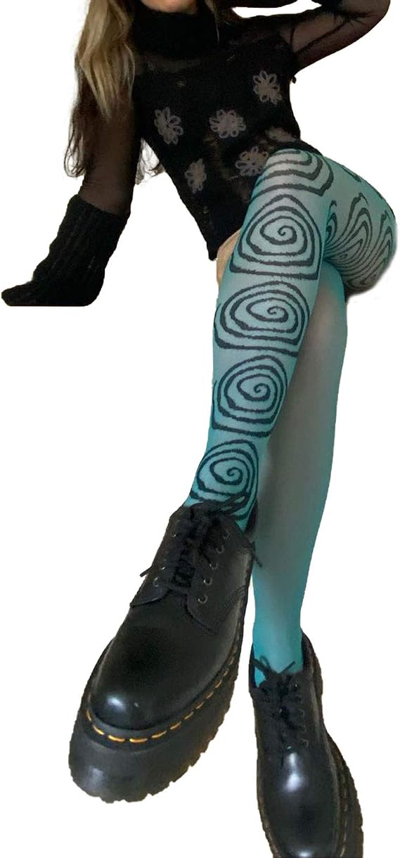 Women Y2K Printed Tights Tie Dye Sheer Mesh Leggings Sexy Pantyhose