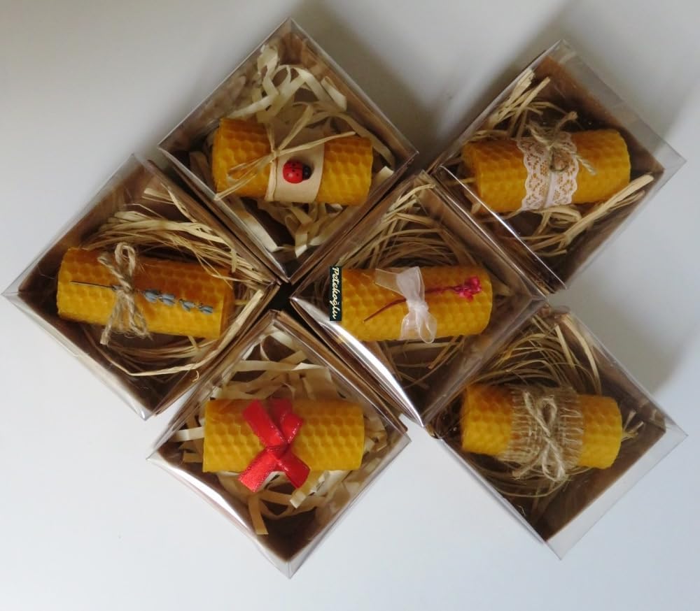 Petekoğlu 6 Pieces Natural Honeycomb Wax Candle for Special Occasions 7Cm X3Cm Boxed Candle beeswax Candle