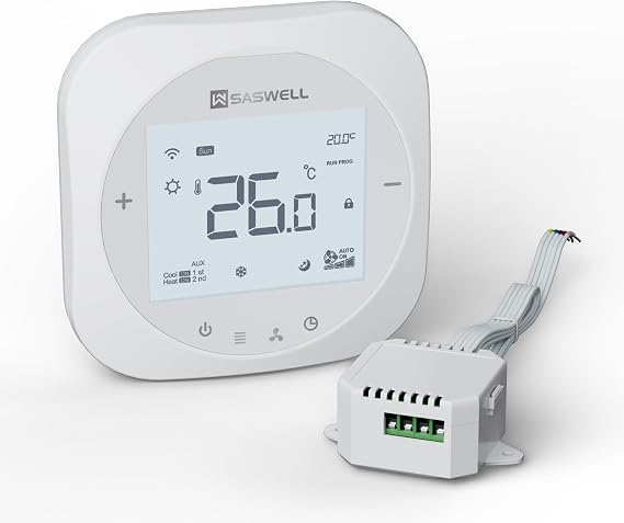 Smart WiFi Thermostat for Home, Programmable Thermostat with C-Wire Adapter, 3H/2C for Heat Pump & Conventional Systems, Tuya App Control, Compatible with Alexa & Google Assistant, White