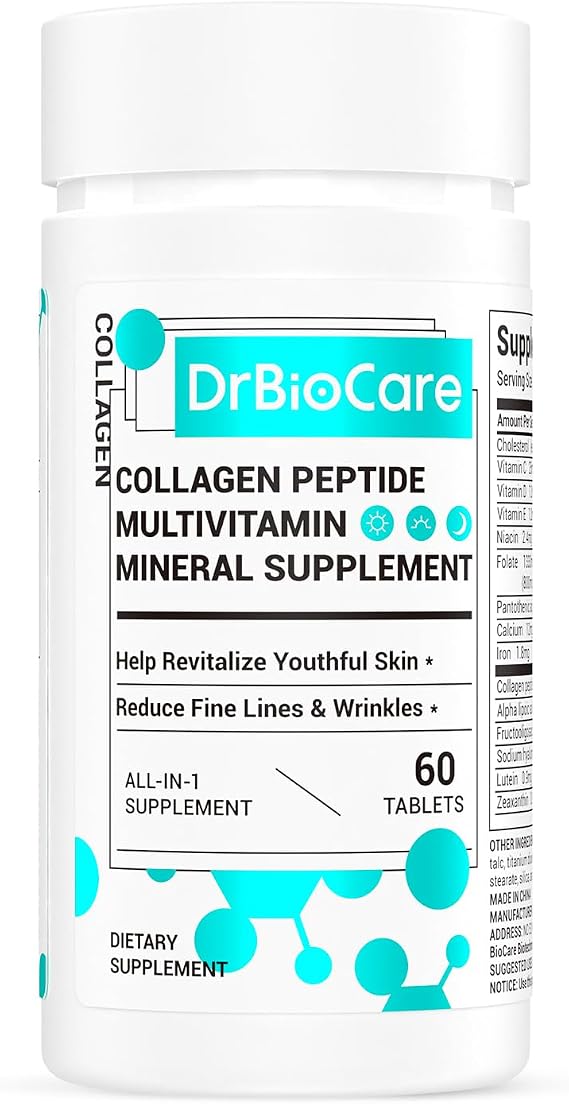 DrBioCare Collagen Peptides for Women, Beauty Vitamin & Mineral Supplement,Contains Vitamin D3, Probiotics for Women & Collagen Peptides,Vitamin B Complex,Vitamin E 60 Tablets