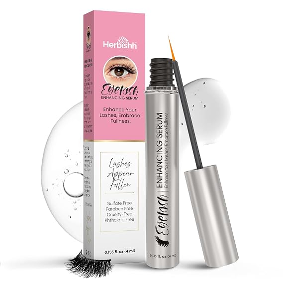 Herbishh Eyelash Growth Serum for Women & Men (0.135 fl. oz), Serum for Eyelash Growth, Peptide Lash Enhancing Treatment, Lash conditioner strengthening treatment for Thicker & Fuller-Looking Lashes