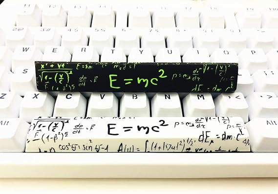 Novelty Spacebar Artisan Keycap PBT Dye Subbed 6.25u 6.5u Custom Keycaps OEM Profile for Standard ANSI Cherry MX Mechanical Gaming Keyboards (6.25u E=mc2 (White))