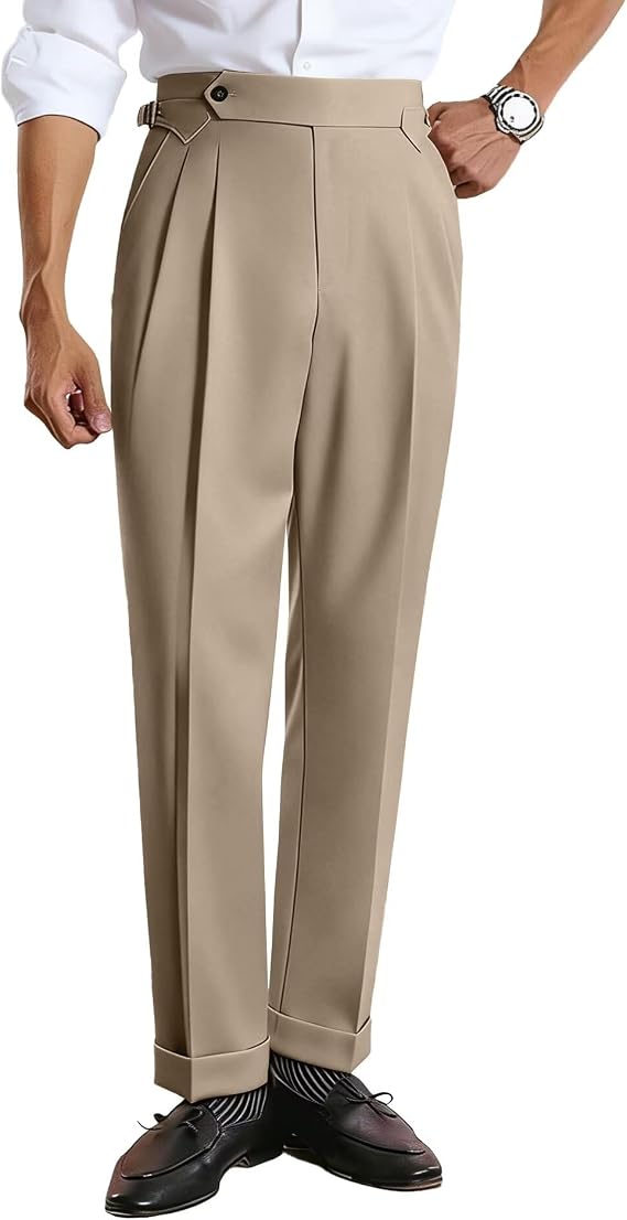 Men's Pants Classic Fit High Waisted Pleated Pants for Men Flat Front Slacks for Men Suit Trousers