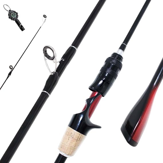 Ultralight Fishing Rod 56-66UL, 2-Piece Spinning & Casting Rod, Carbon Graphite Lightweight Blank, Sensitive Fast Action Trout Rod, Black Fishing Pole with Red Triangle EVA Handle