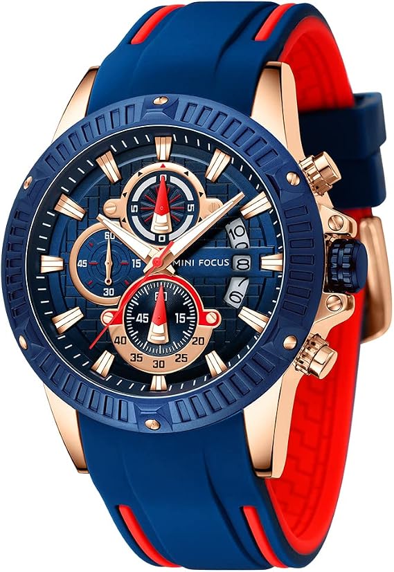 MF MINI FOCUS Men Watch Casual Fashion Wrist Watches (Chronograph/Waterproof/Luminous/Calendar) Silicon Band Quartz Watches for Men