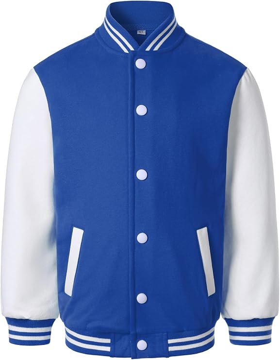 HOOD CREW Kids Varsity Jackets Girls Boys Letterman Baseball Jacket Lightweight Bomber Coat School Outwear with Pocket