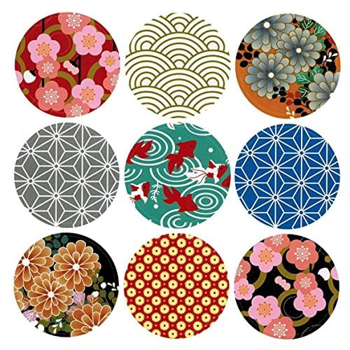 ALIMITOPIA Japan Style Sealing Sticker,Round Japanese Traditional Pattern Self-Adhesive Universal Sealing Paster Gift Packing Decorative Labels Envelope Seals10 Sheets,90pcs