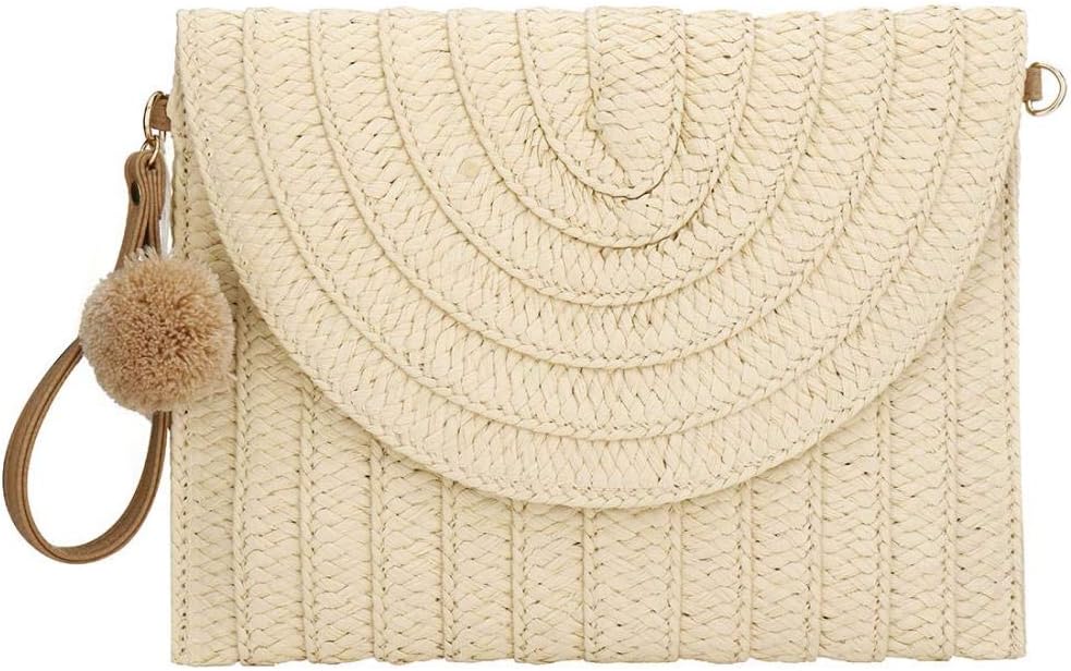 YYW Straw Clutch,Straw Handbag Clutch for Women Summer Beach Straw Woven Envelope Purse Wallet