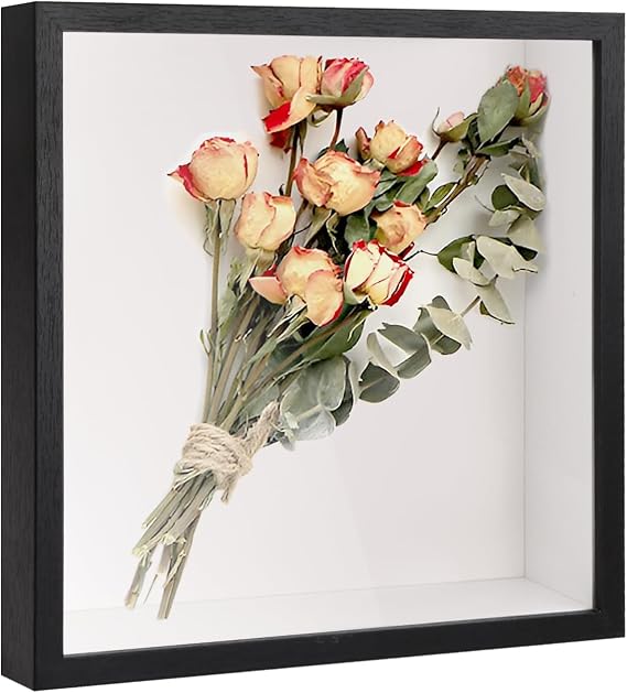 3D Shadow Box, Deep Picture Frame Display Box for Wall and Tabletop, Wooden Deep Box Frame for Medal Flower Memorabilia Tickets Crafts (Black 22x22cm)