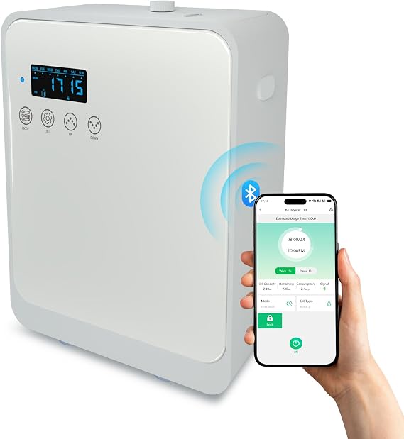 Waterless Essential Oil Diffuser 2000 SQ FT Bluetooth App Control (White) | Cold Air Scent Diffusers, Aroma Diffuser withTimer 250ml,Two-Fluid Diffuser Machine for Home Hotel