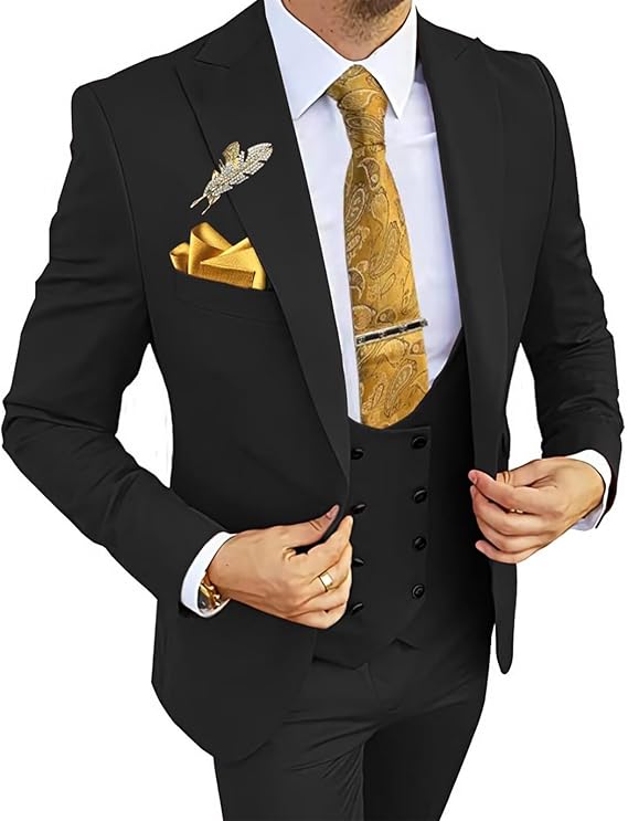 Wangyue 3 Piece Men's Suits Slim Fit Suits for Men Wedding Prom Tuxedo Suits Formal Business