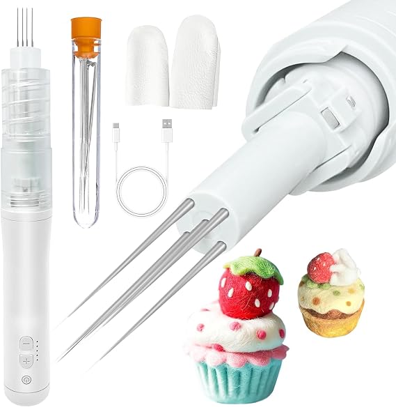 Electric Felting Machine Needles,Needle Felting Machine for Quick Felting,with 1-5 Needles and Speed Control,Automatic Tools for DIY Dry Wool Craft Needlework Equipment (White)