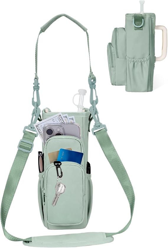 sportsnew Water Bottle Carry Bag for Stanley Adventure Quencher 30 oz & 40 oz with Pockets Adjustable Shoulder Strap Waterproof Lightweight & Robust for Everyday Hiking Fitness & Dog Walks