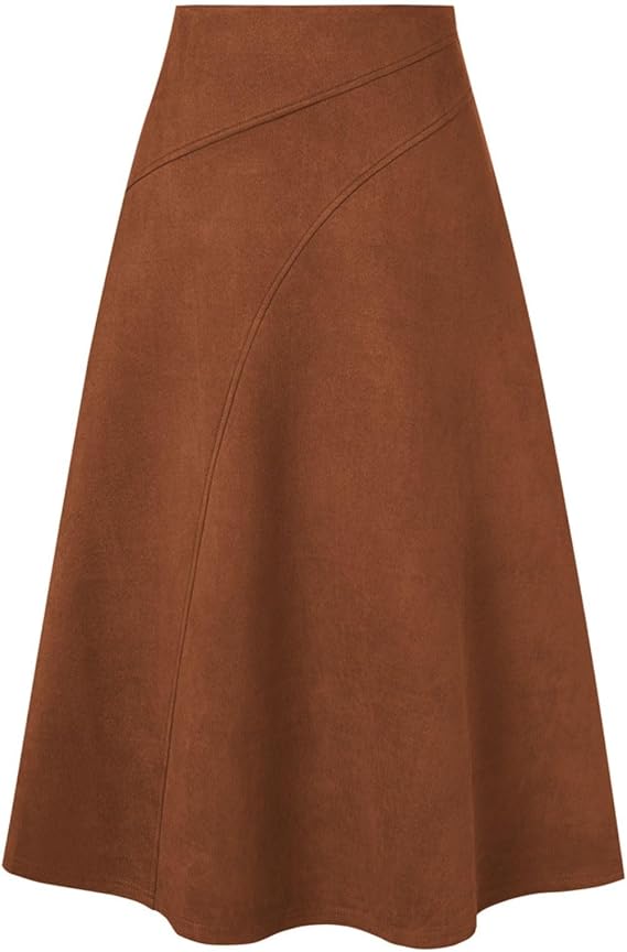 2026 Women's Suede Skirts, High Waist A-Line Skirt, Fall Winter Midi Skirt | Elastic waistline, Hidden zip at back, Comfortable faux suede clothing