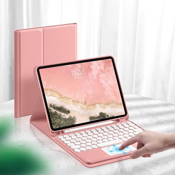 Cute 2022 Released New Model iPad Air 5 iPad Air4 Keyboard Case with Touchpad, Round Keys, 10.9 Inch, iPad Air4, Eyepad, Air 4, Separated Bluetooth Keyboard Included, Cover, Mouse Function, Color