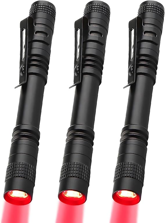 Red LED Pen Flashlights Mini Waterproof Pocket Flashlight with Clip Small Red Light Flashlights for Work Astronomy Aviation Night Observation (3 Pack Red Light) [Energy Class A]