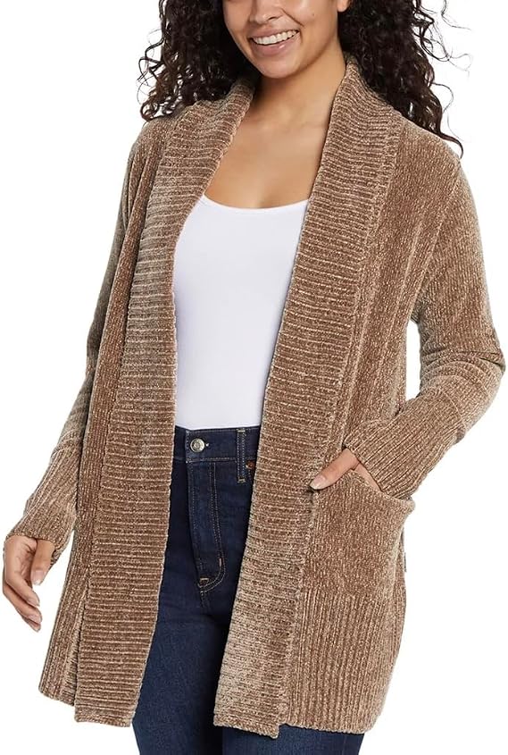 Orvis Womens Cardigan Sweater Chenille Pockets Soft Open-Front Midweight
