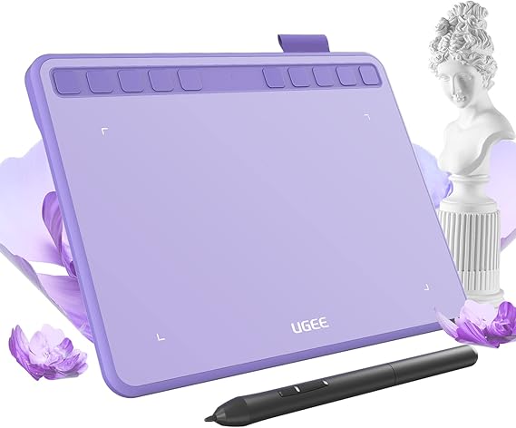 Ugee Drawing Tablet 6.5x4 Inches Computer Graphics Tablets with 10 Hot Keys,Digital Tablet Battery-Free Stylus 8192 Pressure Sensitivity 60Tilt Function Drawing Pad for PC,Mac,Windows,Android-Purple