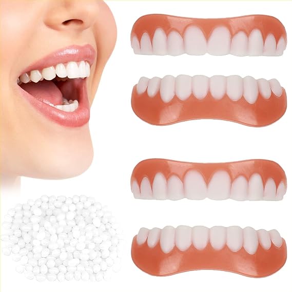 Wttfc 2Pairs,Denture Silicone Kit, Adjustable Snap On Dentures Set False Teeth Veneers Upper and Lower,Fake Teeth Instant Whitening Kit, Cosmetic Teeth Veneers Instant Veneers for Men and Women [Energy Class A]