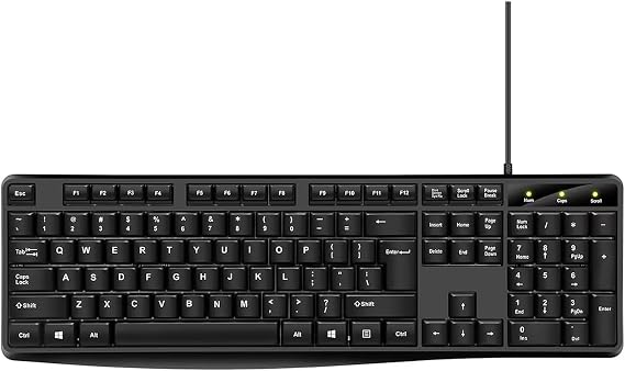 Wired Computer Keyboard, Plug Play USB, Large Number Pad, LED Indicators,Ergonomic, Foldable Stands,Anti-Wear Letters Full Size Keyboard,for Windows Mac PC Laptop-Black