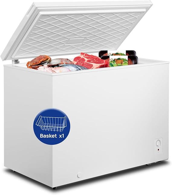 Chest Deep Freezer 14 Cu Ft, Large Freezer Chest with 7 Level Adjustable Temperature, Top-opening with Removable Storage Basket, Energy Saving, Universal Wheels, White