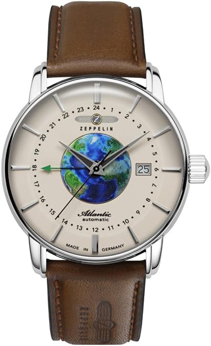 Zeppelin Atlantic Series 8468-5 Men's Automatic Watch with GMT and Brown Leather Strap
