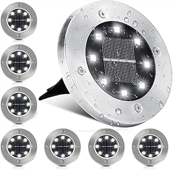 MR 8 Ledli Solar Güneş Enerjili Beyaz Işık Su Geçirmez Bahçe Dekor Aydınlatma Lambası bahçe lambaları, paslanmaz çelik, solar lambalar, su geçirmez, dış mekan, bahçe, teras, çim, avlu, yürüme yolu (8) [Enerji Sınıfı A]