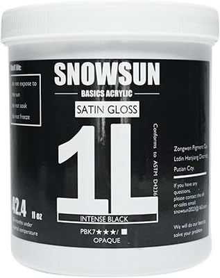 SNOWSUN Charcoal Black Acrylic Paint, Basics Large Bulk Acrylic Paints 1000ml42.4 oz Gloss Non-Toxic Heavy Body Paints - Thick Art Paints for Multi-Surface Canvas Wood Ceramic Fabric Wall- Ideal for Artists & Beginners