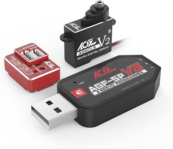 AGFRC GY04M V3.5 Mini Z Red Gyros, A06CLS V2 0.052Sec Coreless Mini-Z-Car Servo and AGF-SPV3 Servo Programmer