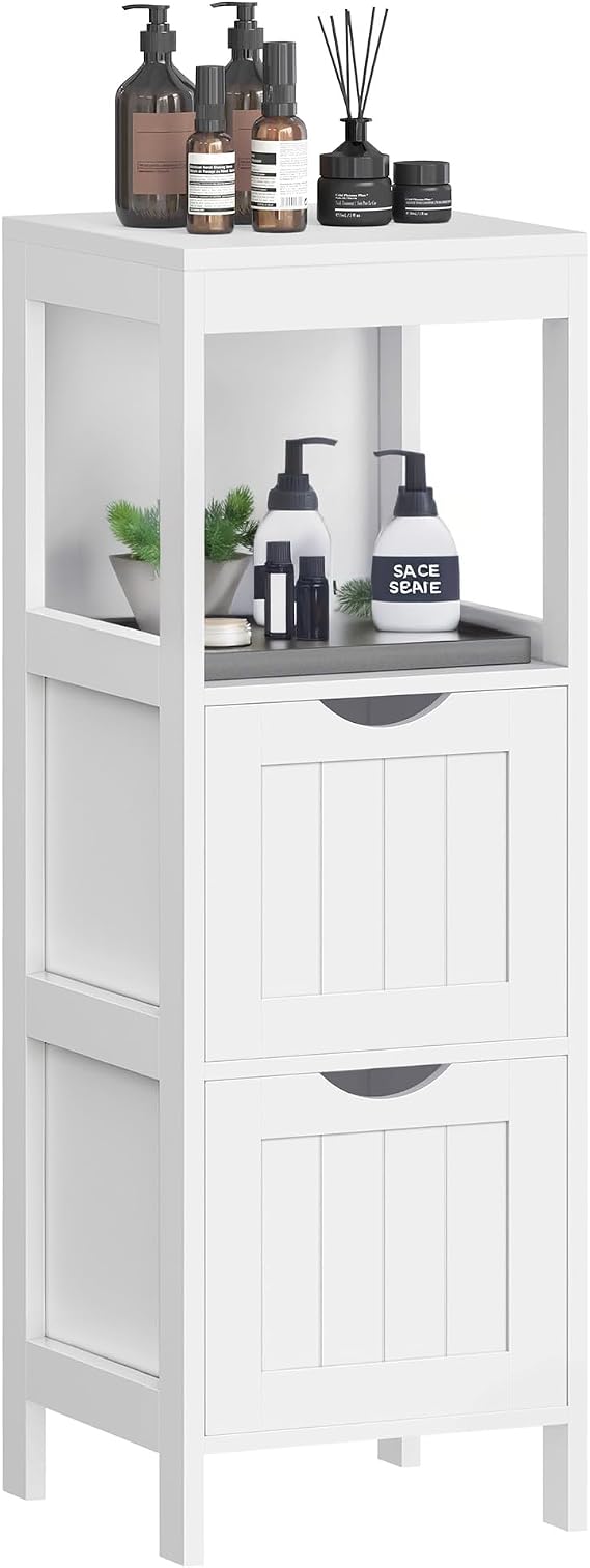 VASAGLE Bathroom Floor Cabinet, 2 Drawers, 35" H, Cloud White