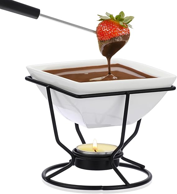 BSTKEY 200ml Ceramic Butter Cheese Fondue Pot Set Small with 2 Forks