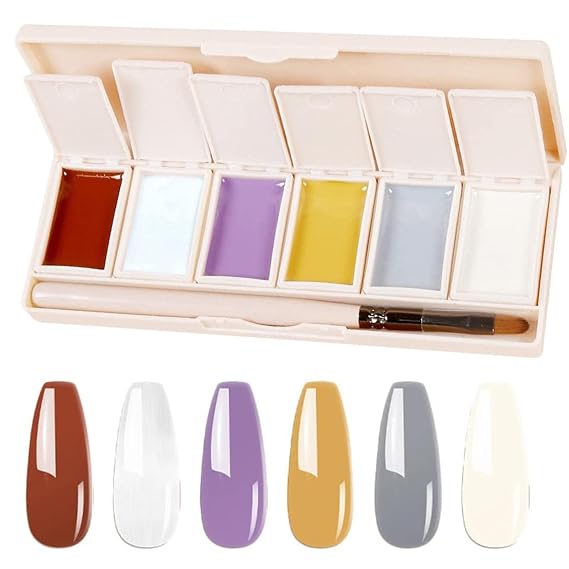 6 Colors Solid Cream Nail Gel Palette Polish with Brush Nail Gel Polish Creamy Mousse Texture Nail Polish Painting Solid Pudding Gel Polish Nail Art Manicure Mud Gel (02)