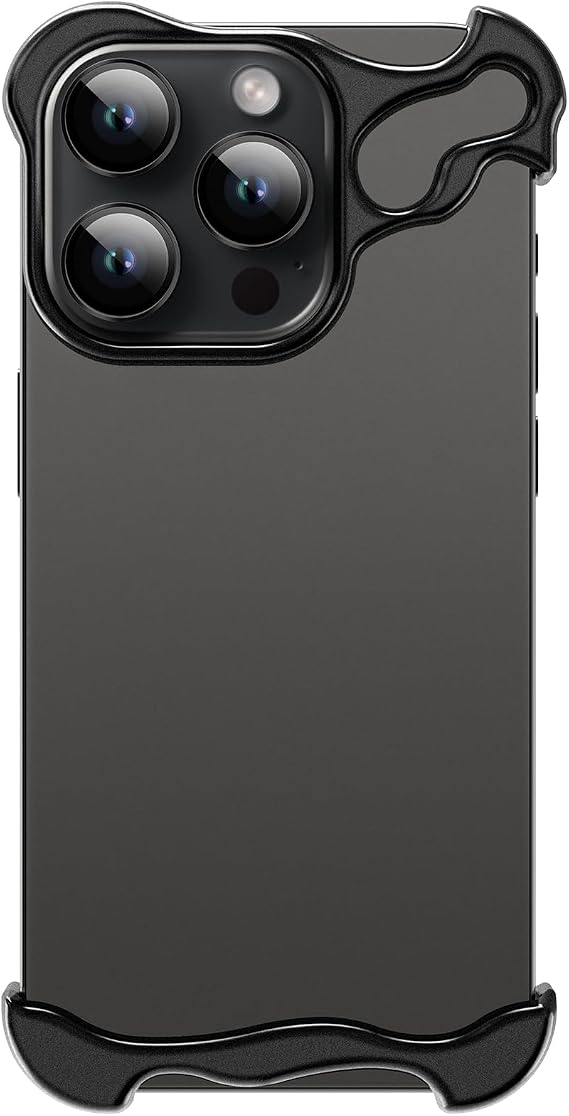 Frameless Phone Case Crafted for iPhone 15 Pro Max Black | Compatible with Lens Camera Protection, Metal Minimalist Design, Extremely Highlighting Personality