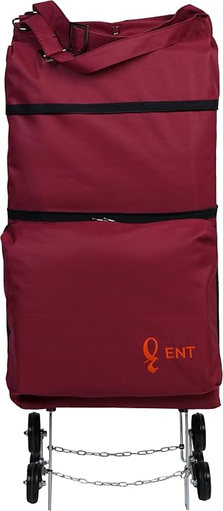 ENTCANTA MİLA Model Sessiz 6 Teker Merdiven Çıkabilen Katlanabilir Alışveriş ve Seyahat Çantası Lamine Kaplı Polyester Kumaş Bordo