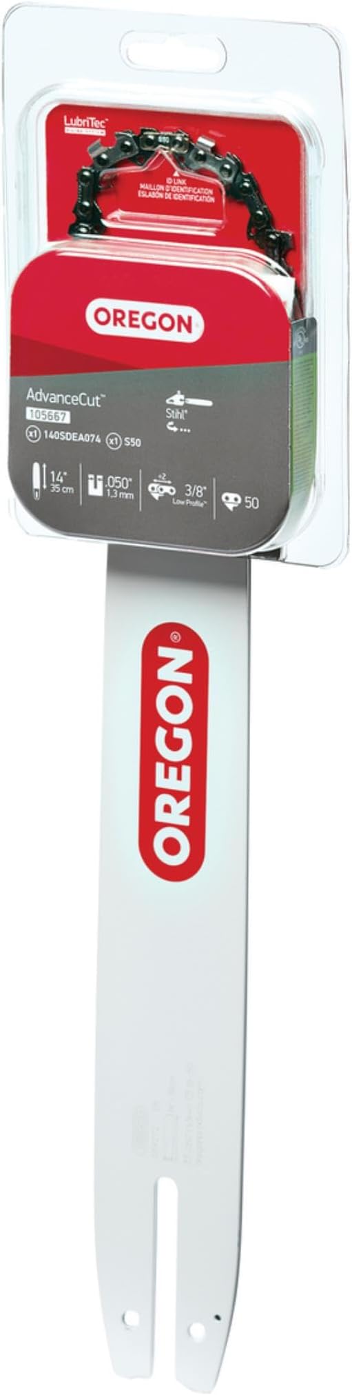 Oregon 14" Bar & Chainsaw Chain Combo, 3/8", .050" Gauge, 50 Drive Links | AdvanceCut S50, Double Guard, Replacement Saw Chain & Guide Bar, Fits Several Stihl Models