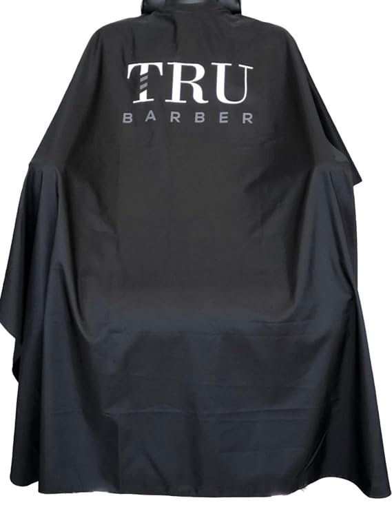 TRU BARBER Silicone Neck Cape, 100% Polyester, Lightweight and Waterproof, Professional Hair Salon Cutting Cape With Snap Closure, 50" x 58" (Black/White)