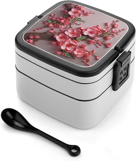 Bento Box Adult Lunch Box,Stackable 2 Compartment Lunch Boxes Containers,Branches with Leaves Printed Cute Bento Lunchbox with Portable Handles Utensils,with Food-Safe Materials BPA-Free,for Women Men